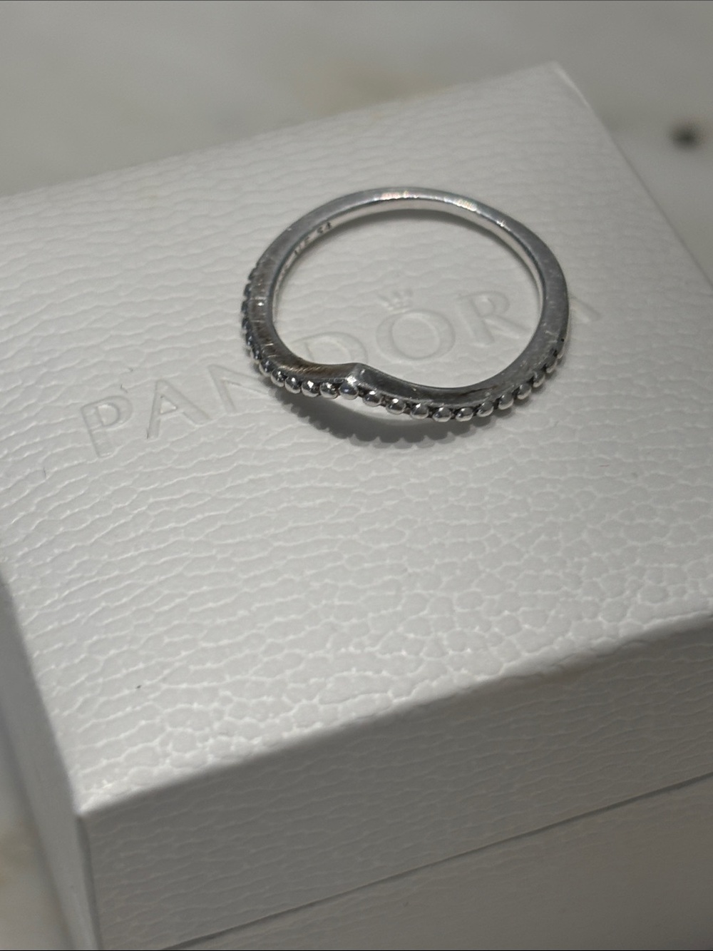 Pandora Wishbone Silver Beaded Contour Ring